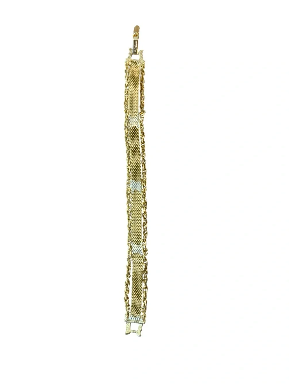 Goldette Vintage Gold-Tone Mesh and Chain Bracelet with Rhinestone Accents
