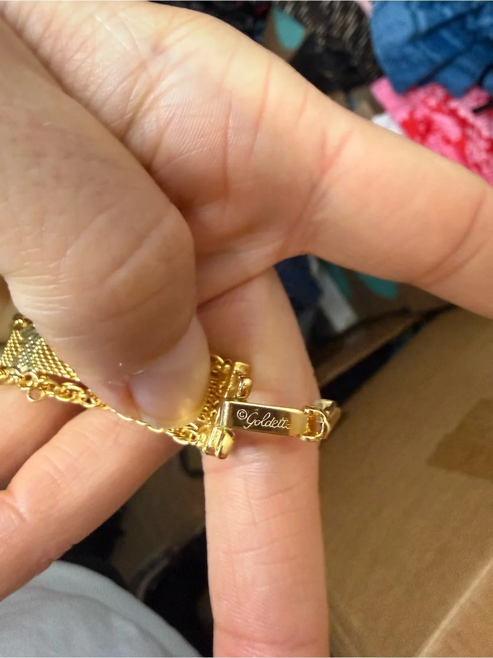 Goldette Vintage Gold-Tone Mesh and Chain Bracelet with Rhinestone Accents