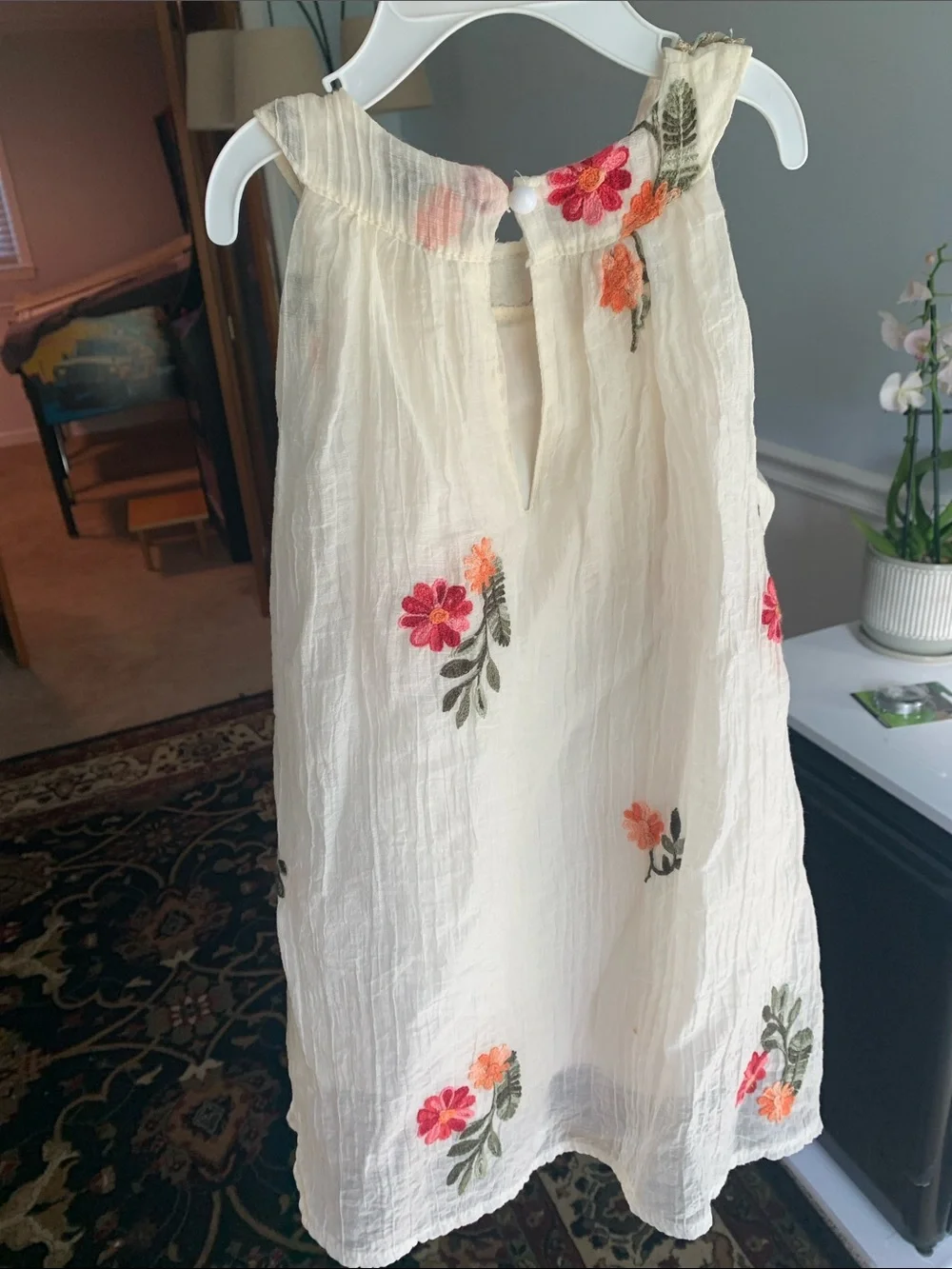 Embroidered Cream Floral Halter Dress