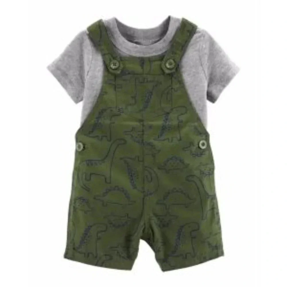 Carter’s Baby Boy’s 2 Piece Dinosaur T Shirt & Short Overalls Set Size 6M