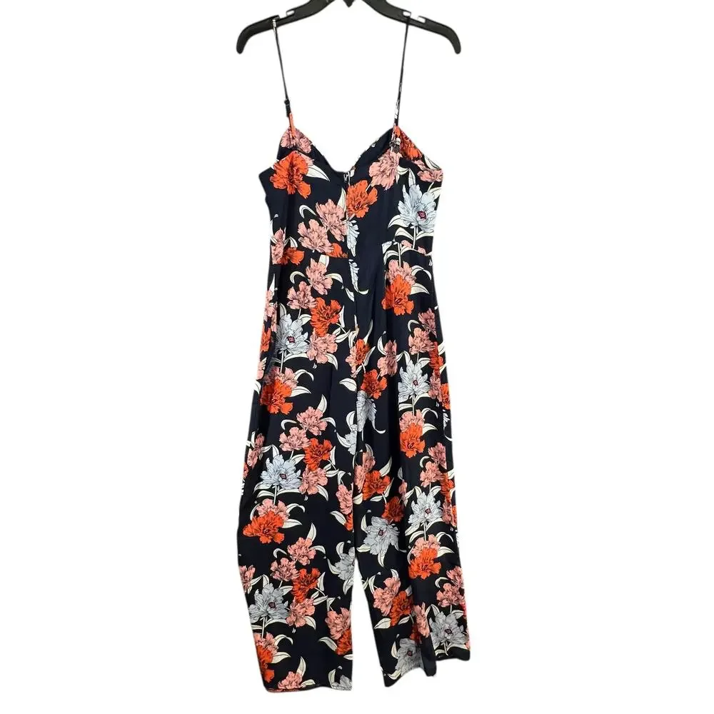 Gypsies & Moondust Jumpsuit‎ XL Navy Blue Floral Lace Up Wide Leg Tropical Boho