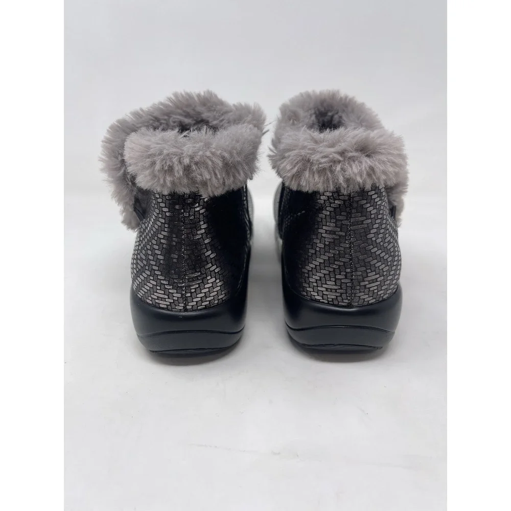 Alegria Womens Ankle Boots 8/8.5 Eu 38W Faux Fur Lined MER532 Silver Leather