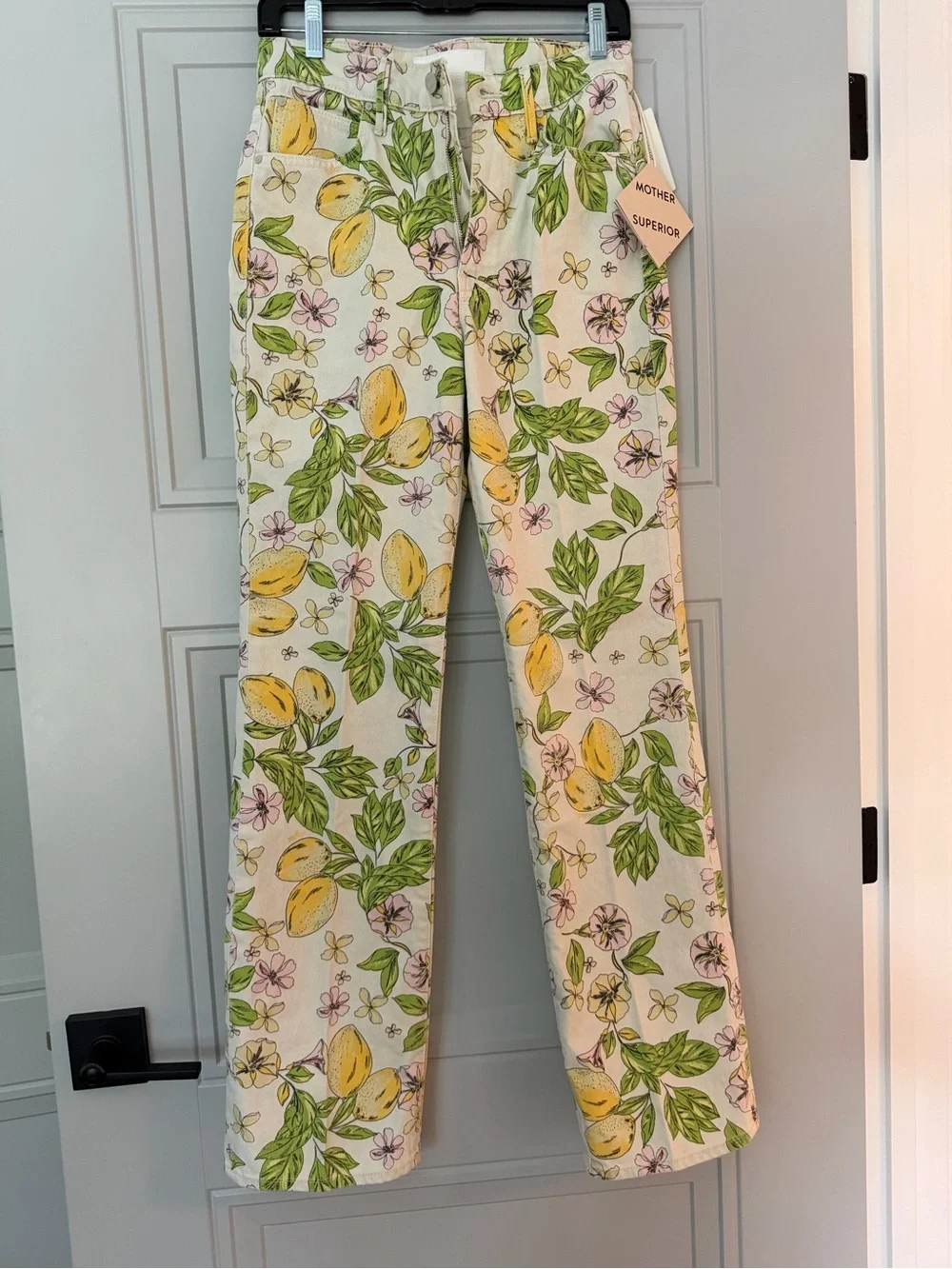 MOTHER Cream Jeans with Yellow Lemon & Green Leaf Print