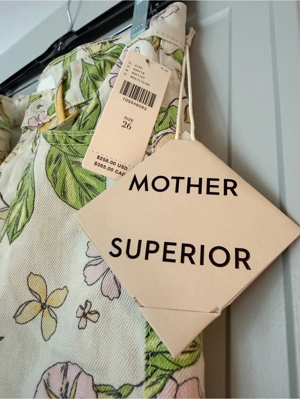 MOTHER Cream Jeans with Yellow Lemon & Green Leaf Print