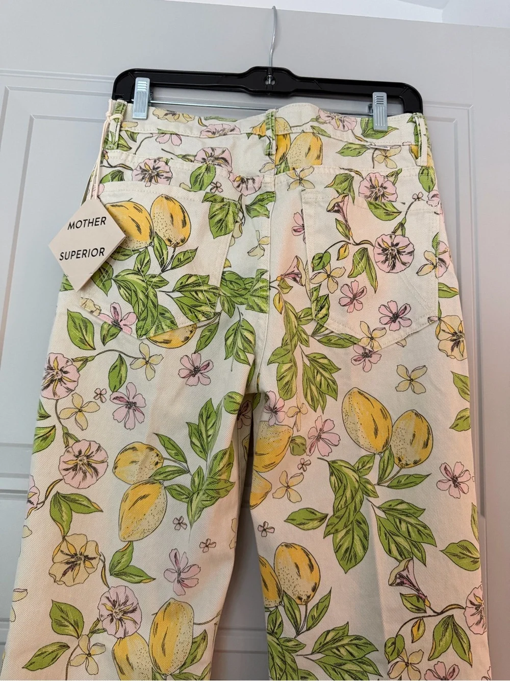 MOTHER Cream Jeans with Yellow Lemon & Green Leaf Print