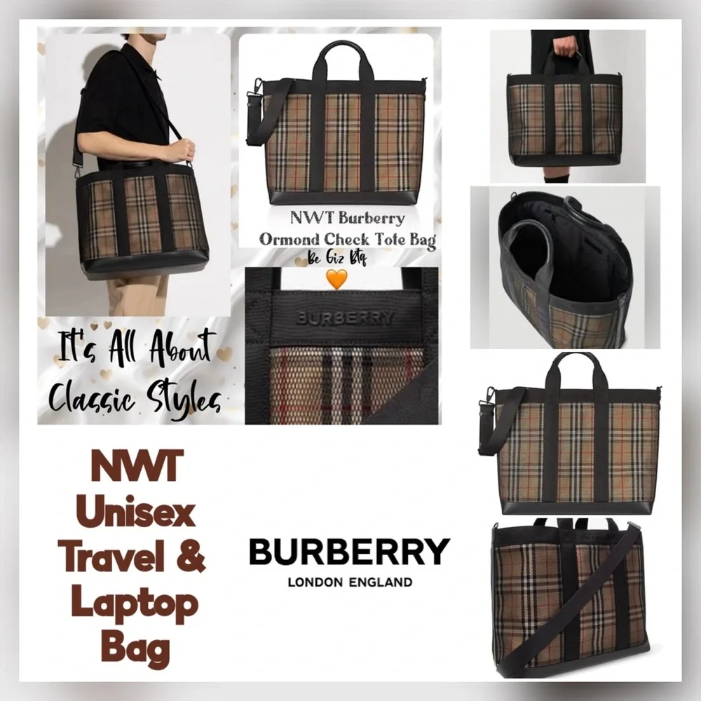 NWT Authentic Burberry Ormond Check Tote Archive Beige Travel Bag