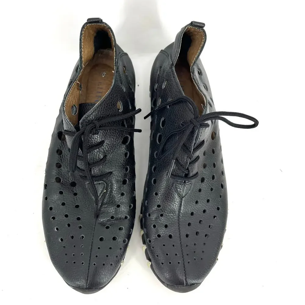 Litfoot Women's‎ black perforated leather Oxford comfort shoes LF9010 EU37 US6.5
