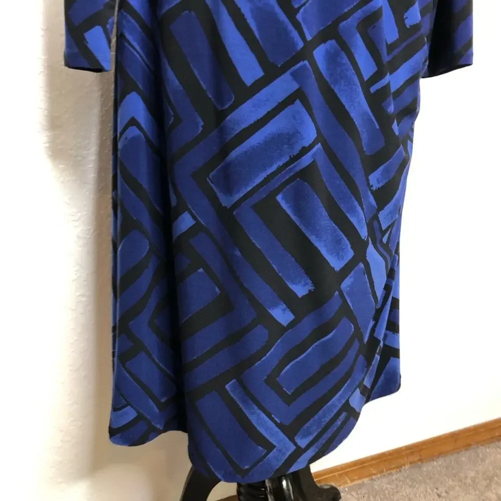 Lauren Ralph Lauren blue black geometric ruched side midi dress size 16W