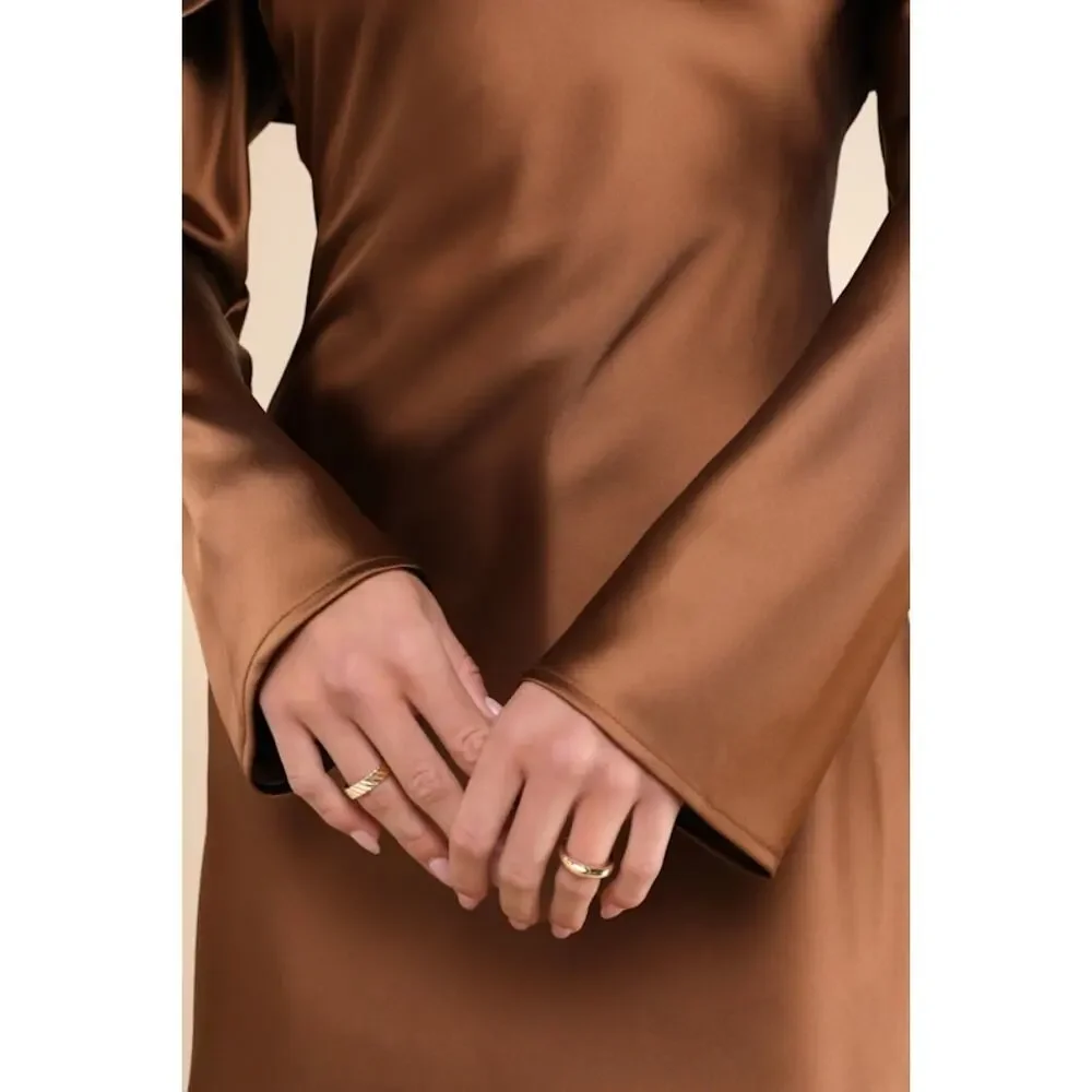 NWT Lulus Luxurious Vision Brown Satin Off-the-Shoulder Mini Dress Party Size L