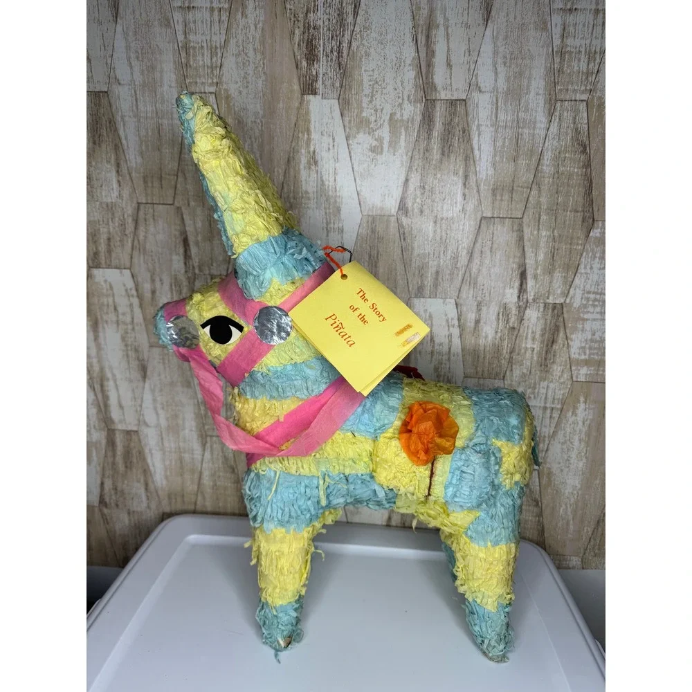 Vintage La Sorpresa Imports Donkey Piñata Blue Yellow Pink Mexico NWT