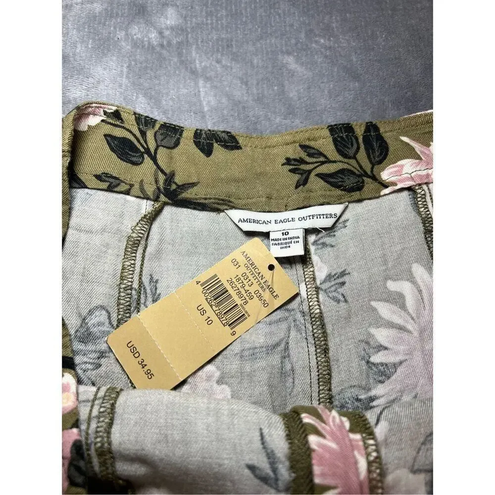 American Eagle Skirt Womens Size 10 Green Pink Floral Pleated Mini NWT Trendy