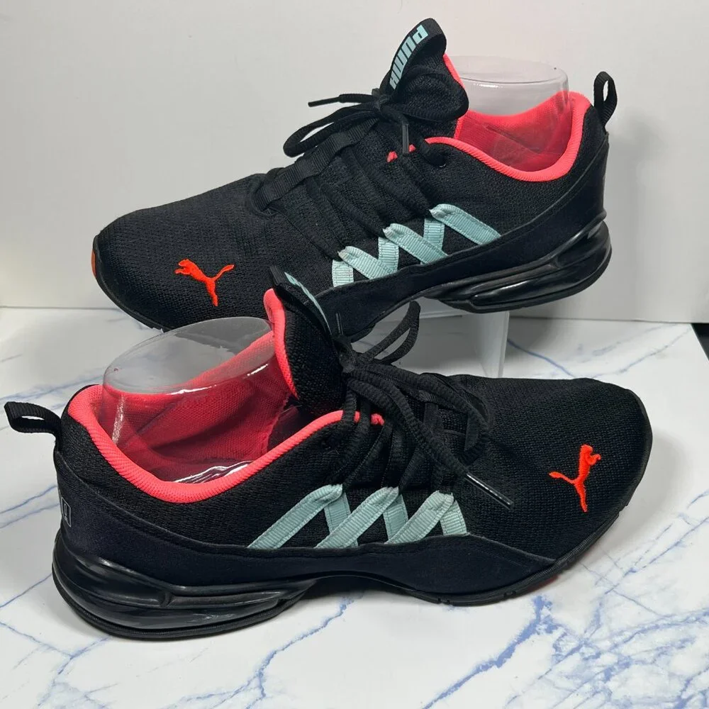 Puma Black Sneakers with Coral Lining and Mint Accents