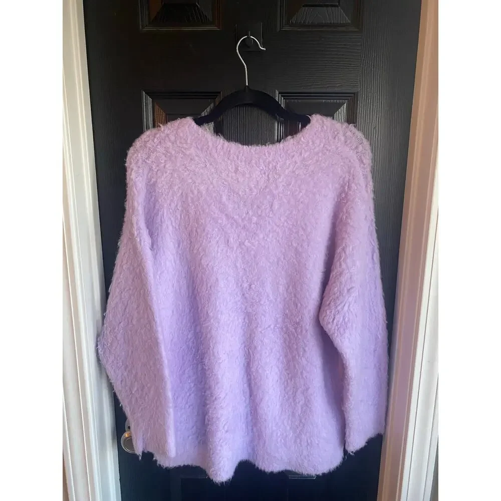 Anthropologie Simone Oversized Fuzzy Purple/Lavender V-Neck Sweater-Size S