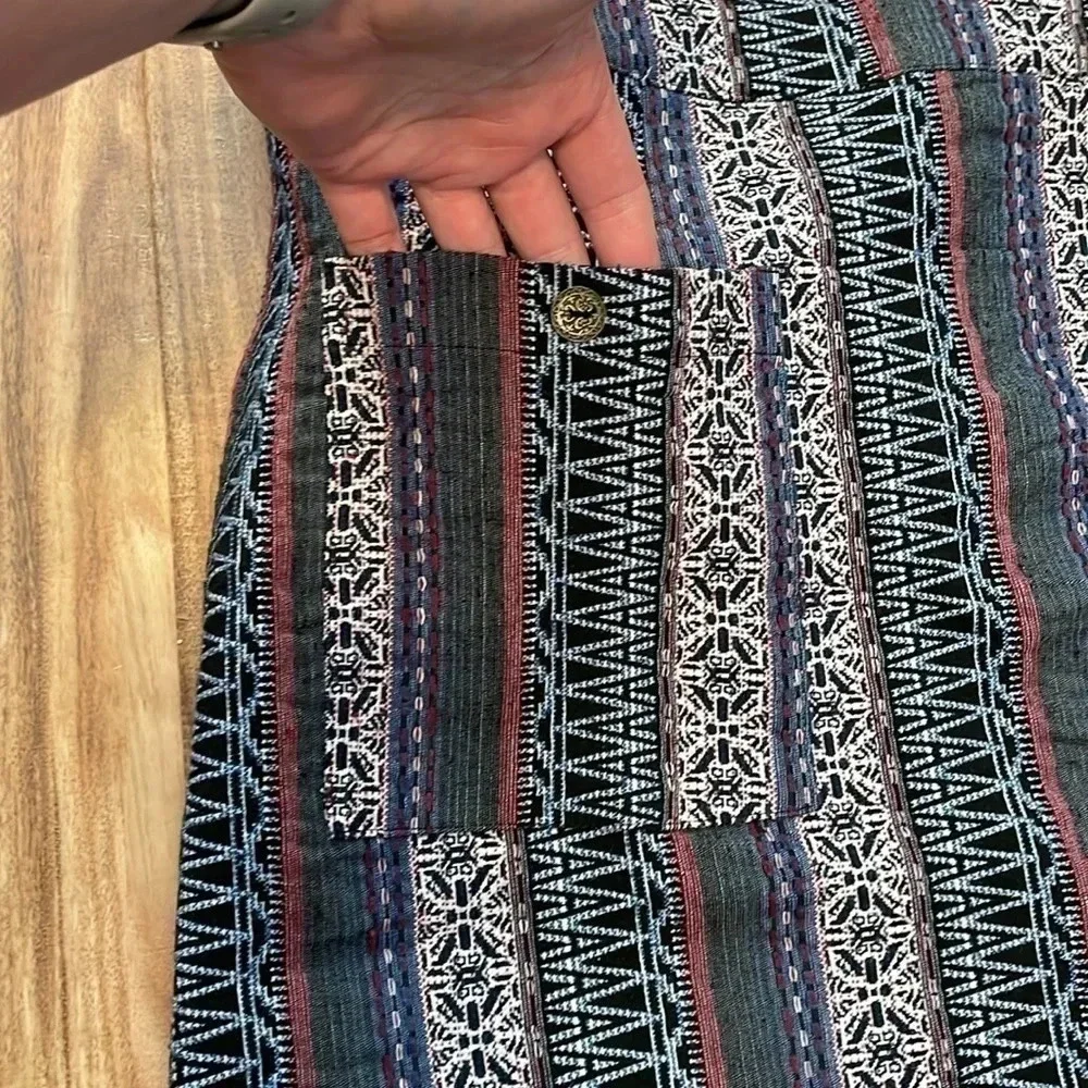 Simply Noelle womens large skirt mini boho stretch tapestry western pockets blue