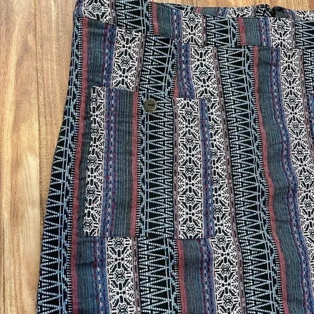 Simply Noelle womens large skirt mini boho stretch tapestry western pockets blue