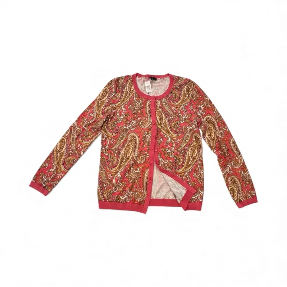 New Talbots Charming English Paisley Cardigan Sweater Sz‎ Medium $80 Lightweight