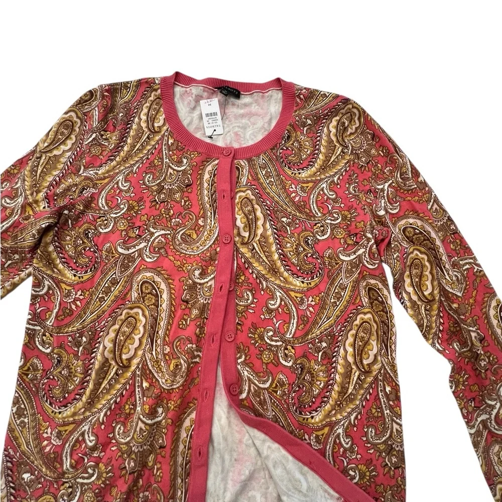 New Talbots Charming English Paisley Cardigan Sweater Sz‎ Medium $80 Lightweight