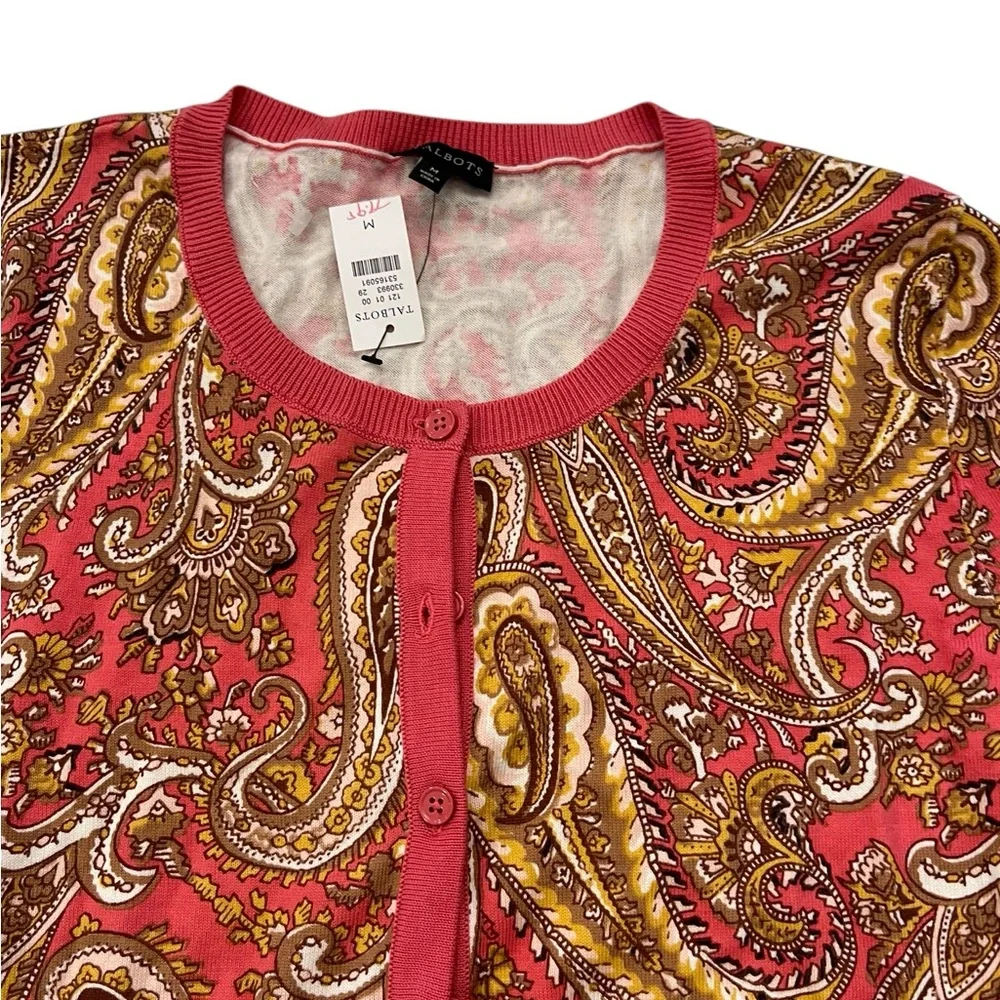 New Talbots Charming English Paisley Cardigan Sweater Sz‎ Medium $80 Lightweight