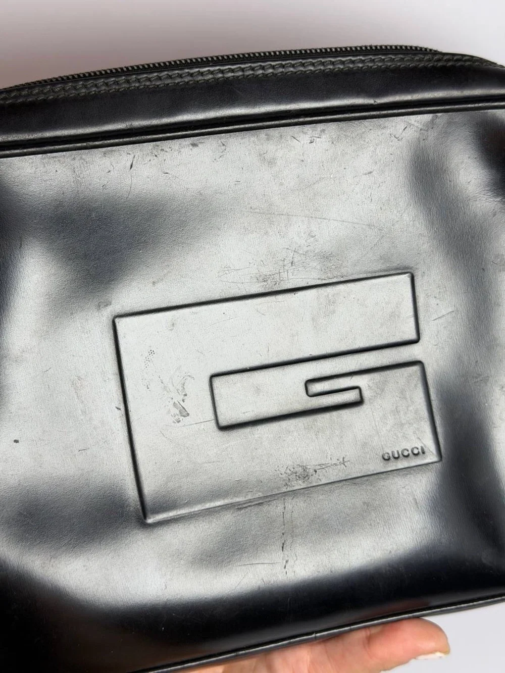 Gucci Tom Ford Era Square G Logo Black Patent Leather Clutch