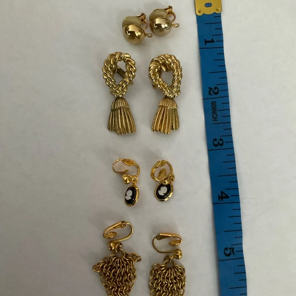 FOUR PAIRS OF‎ VINTAGE GOLD TONE CLIP ON EARRINGS