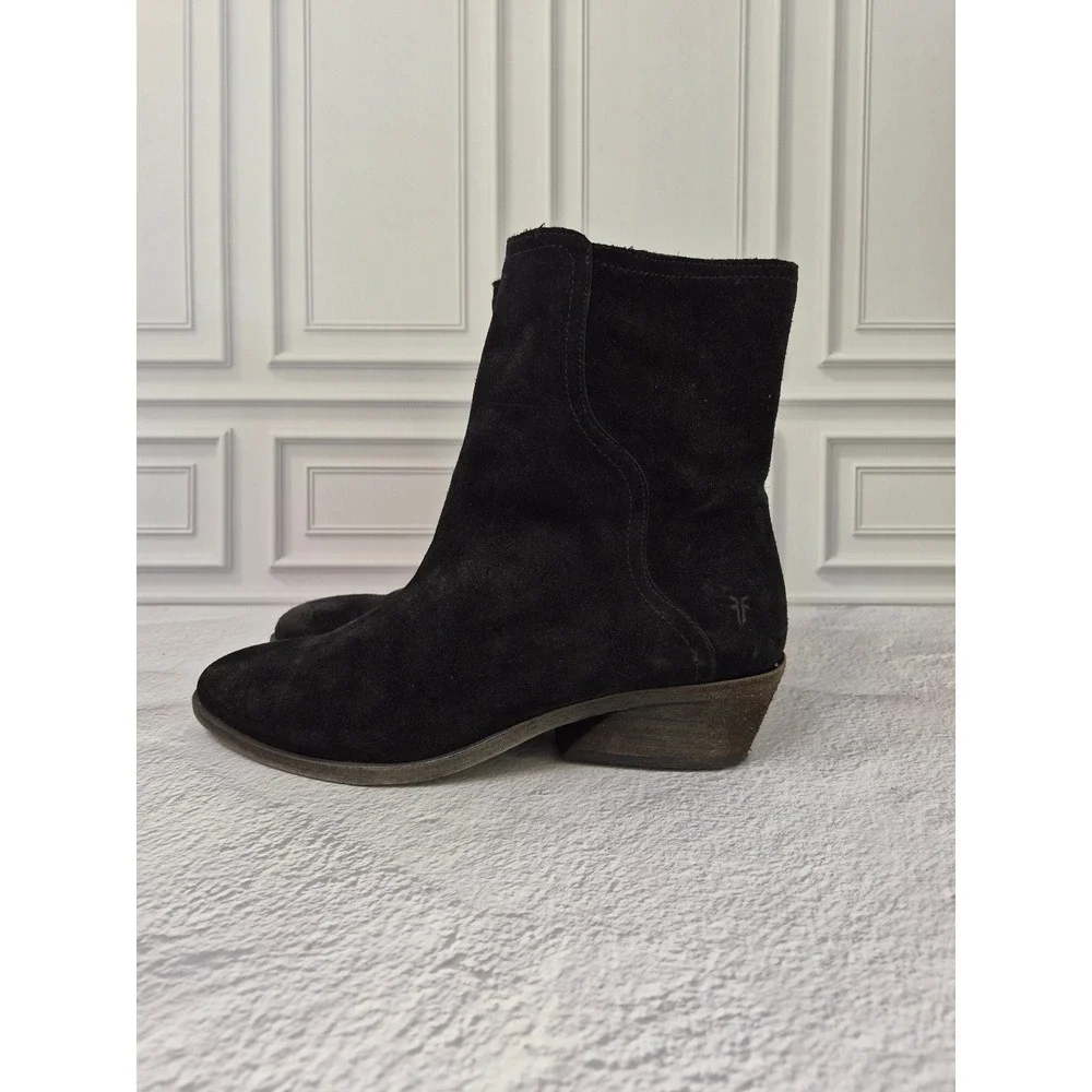 Frye Womens Size 9 M Suede Leather Farrah Wave Short Bootie Black Pull On