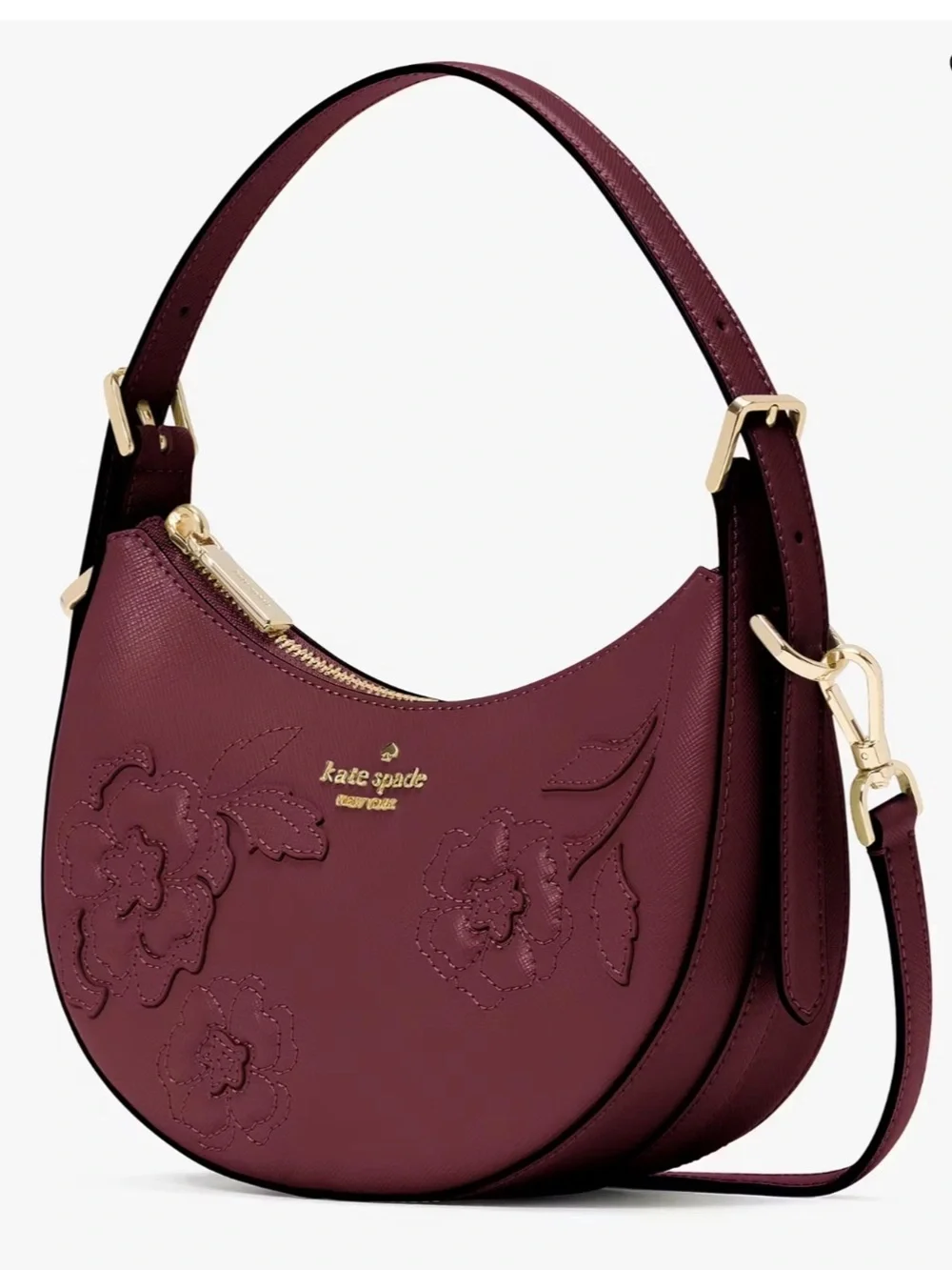 NWT-Kate Spade-SET-Madison-Crescent Bag &Cardholder-Dk Merlot-Forest Blooms-$468