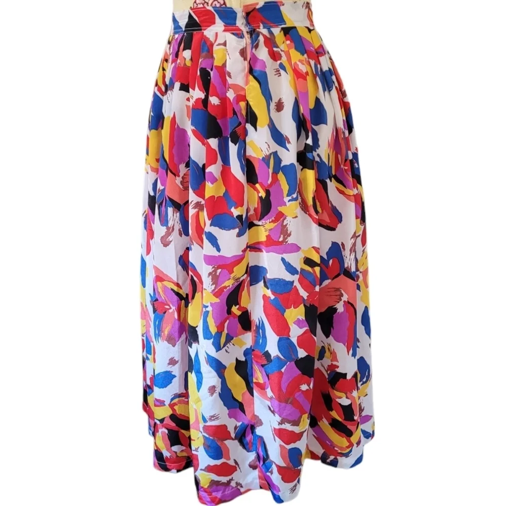 Vintage Handmade Multi-color Pleated Waist‎ Midi Skirt