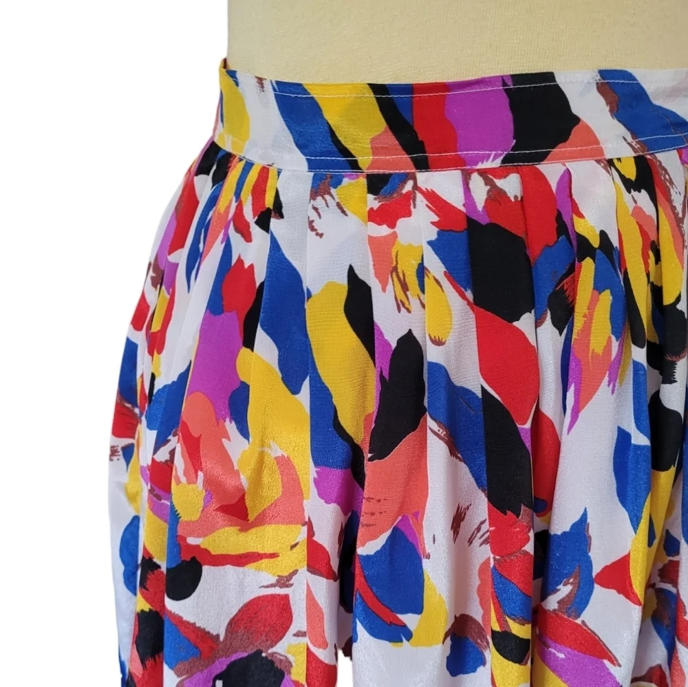 Vintage Handmade Multi-color Pleated Waist‎ Midi Skirt