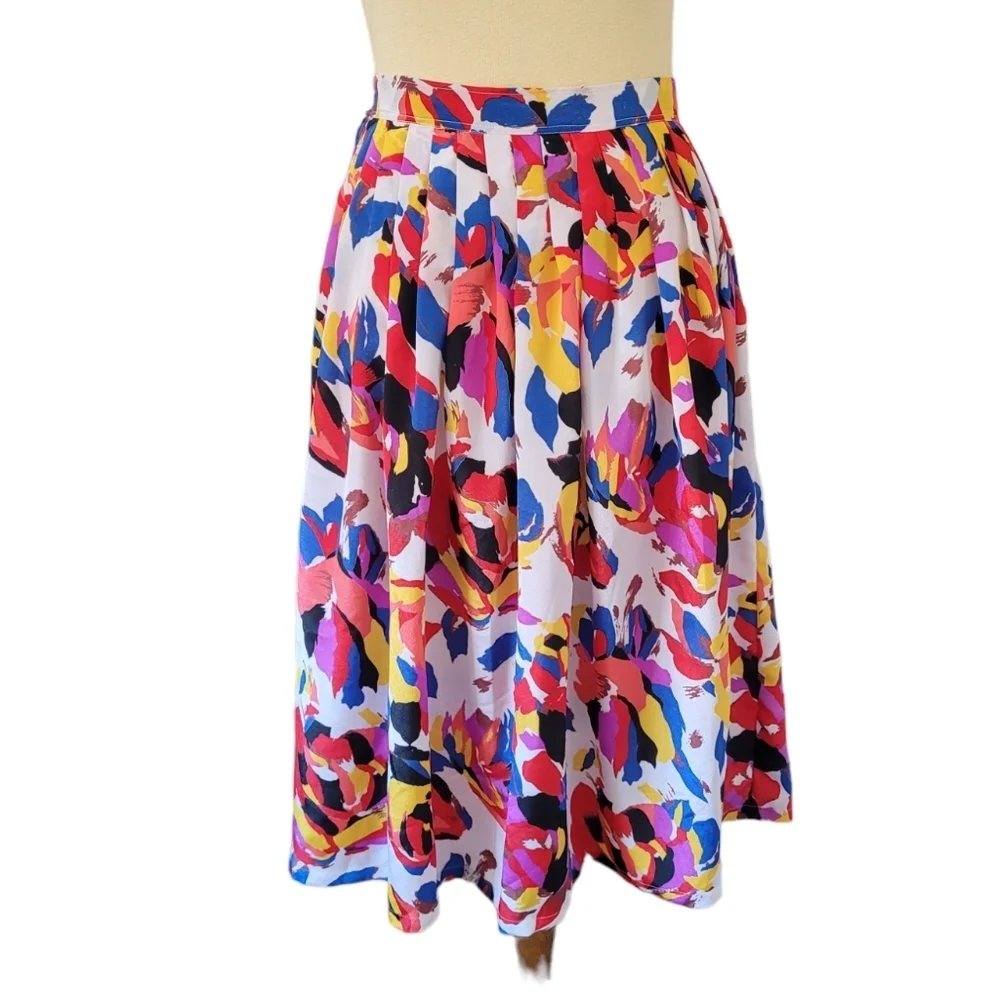 Vintage Handmade Multi-color Pleated Waist‎ Midi Skirt
