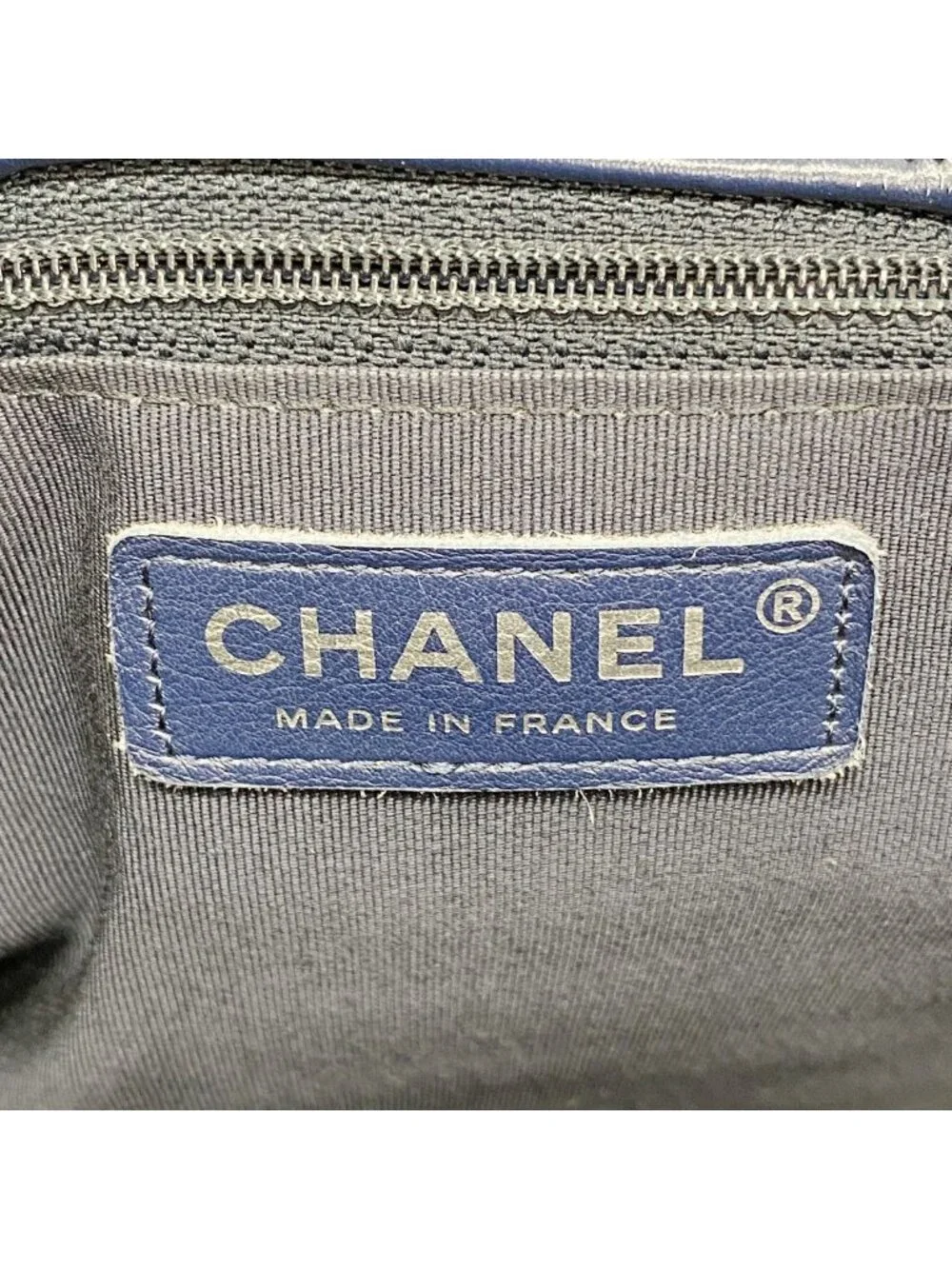 Chanel Chain Tote Stitch Lambskin Navy Silver