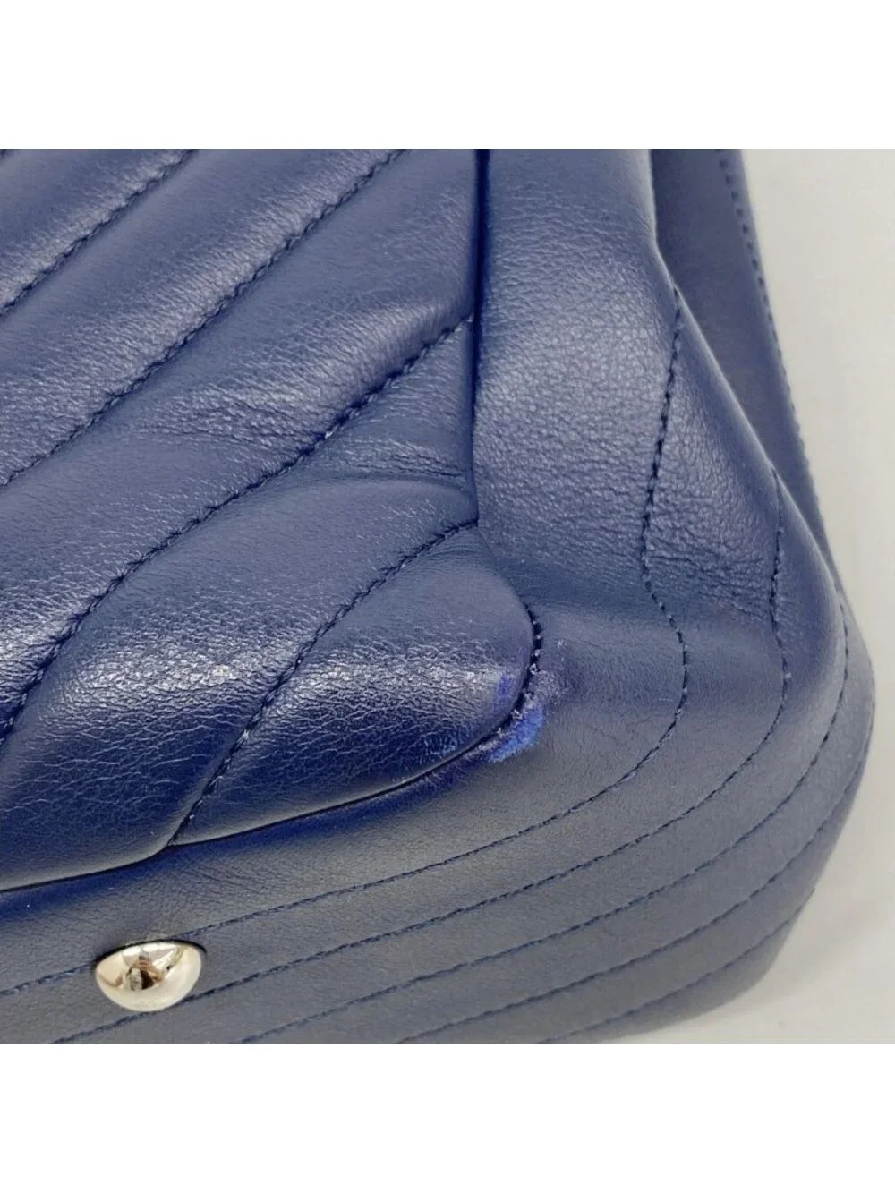 Chanel Chain Tote Stitch Lambskin Navy Silver