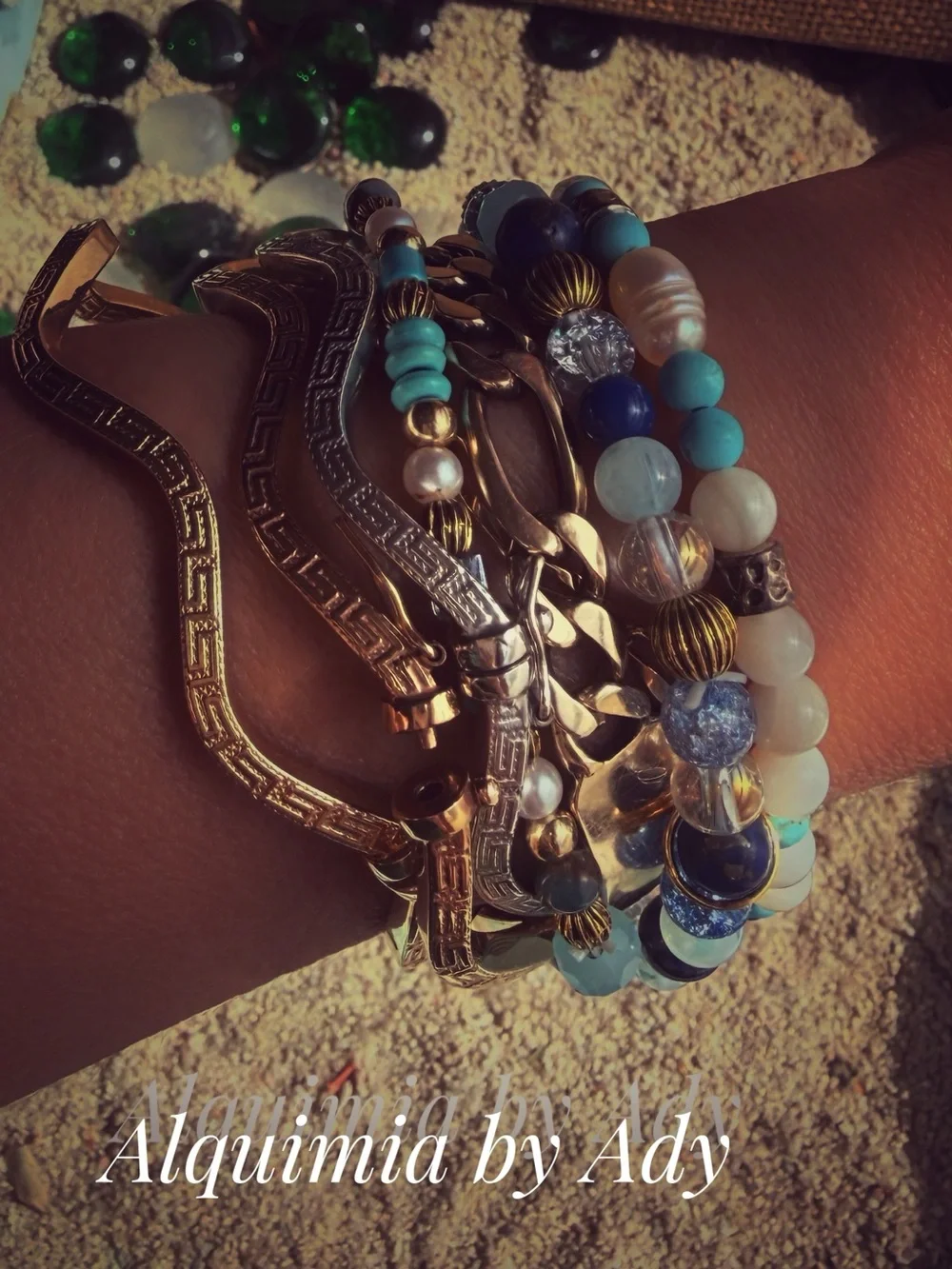 LUXURY Blue & baroque pearl Beaded Bracelet set of three 3️⃣