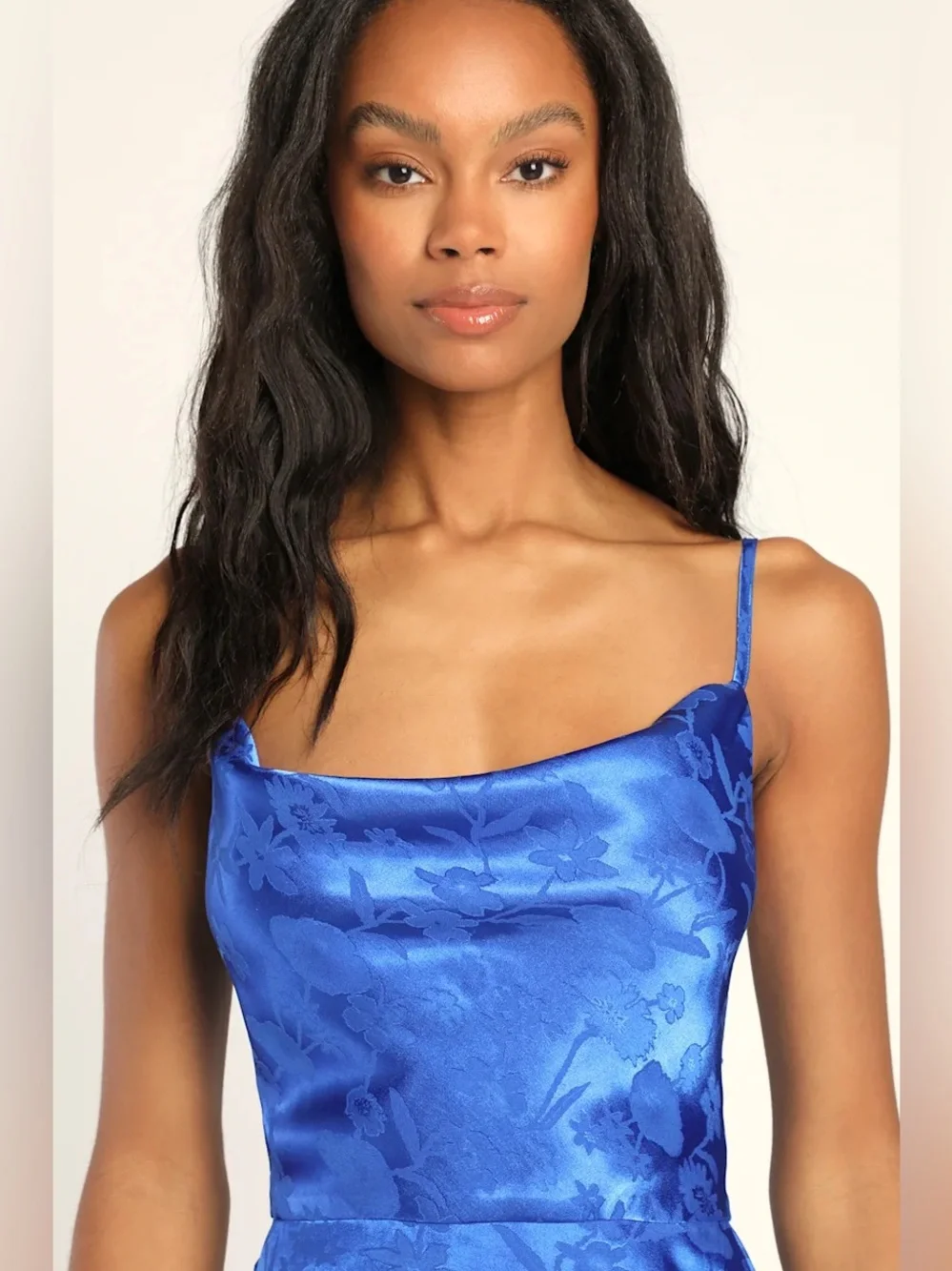 Like new Lulus Fabulously Fun Royal Blue Satin Jacquard Faux-Wrap Mini Dress