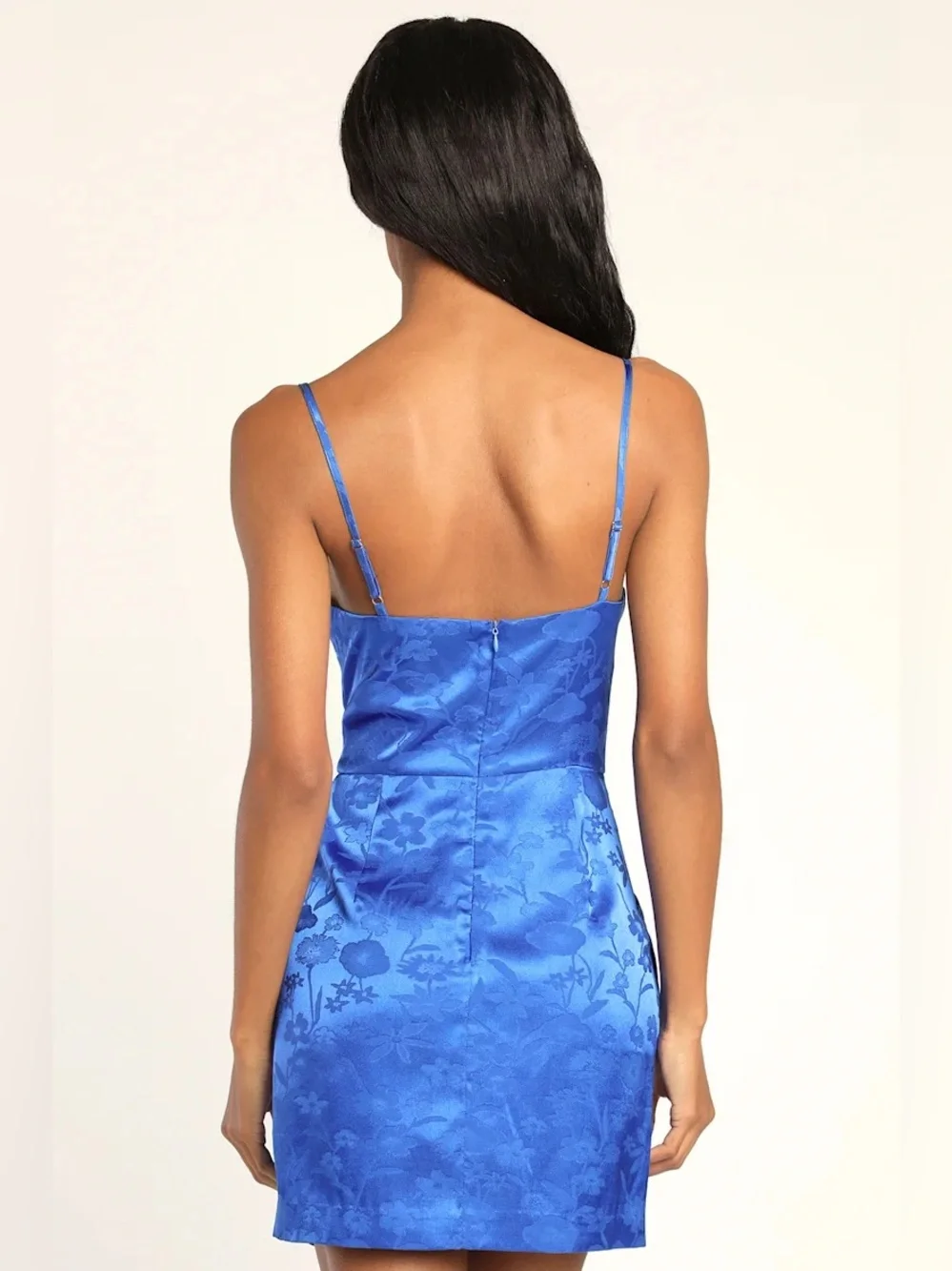 Like new Lulus Fabulously Fun Royal Blue Satin Jacquard Faux-Wrap Mini Dress
