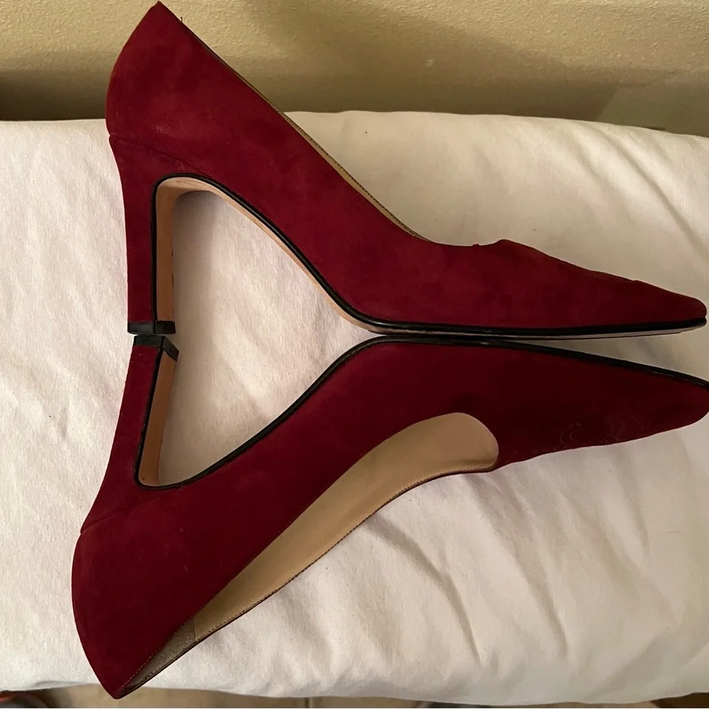 CHANEL Burgundy Suede Pointed-Toe Pumps