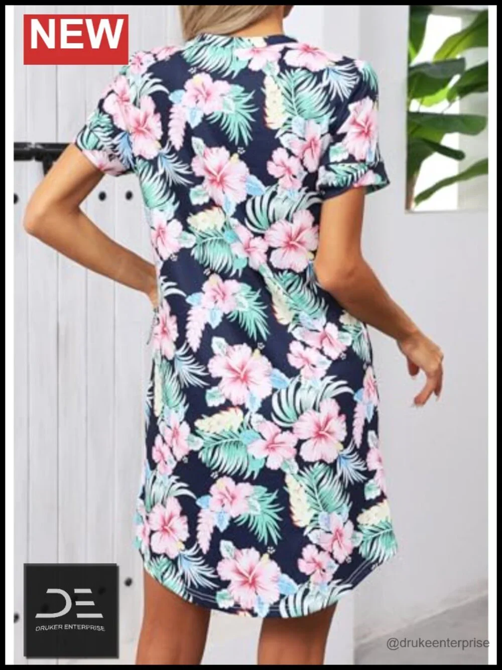 Cotton T Shirt Dress Nightgown Crew Neck Loose Solid Basic Dress with Pockets