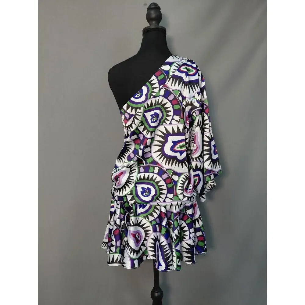 Rachel Lynn Polyester Blend Multicolor Short Graphic Print Dress Women Size M