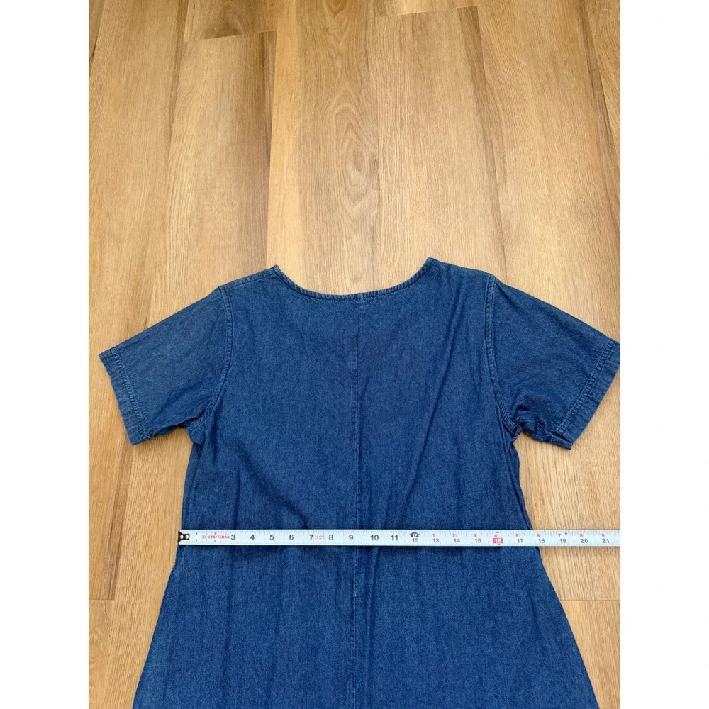 Vintage Denim Floral Embroidered Dress Small Cottage Prairie Blue Cotton Western