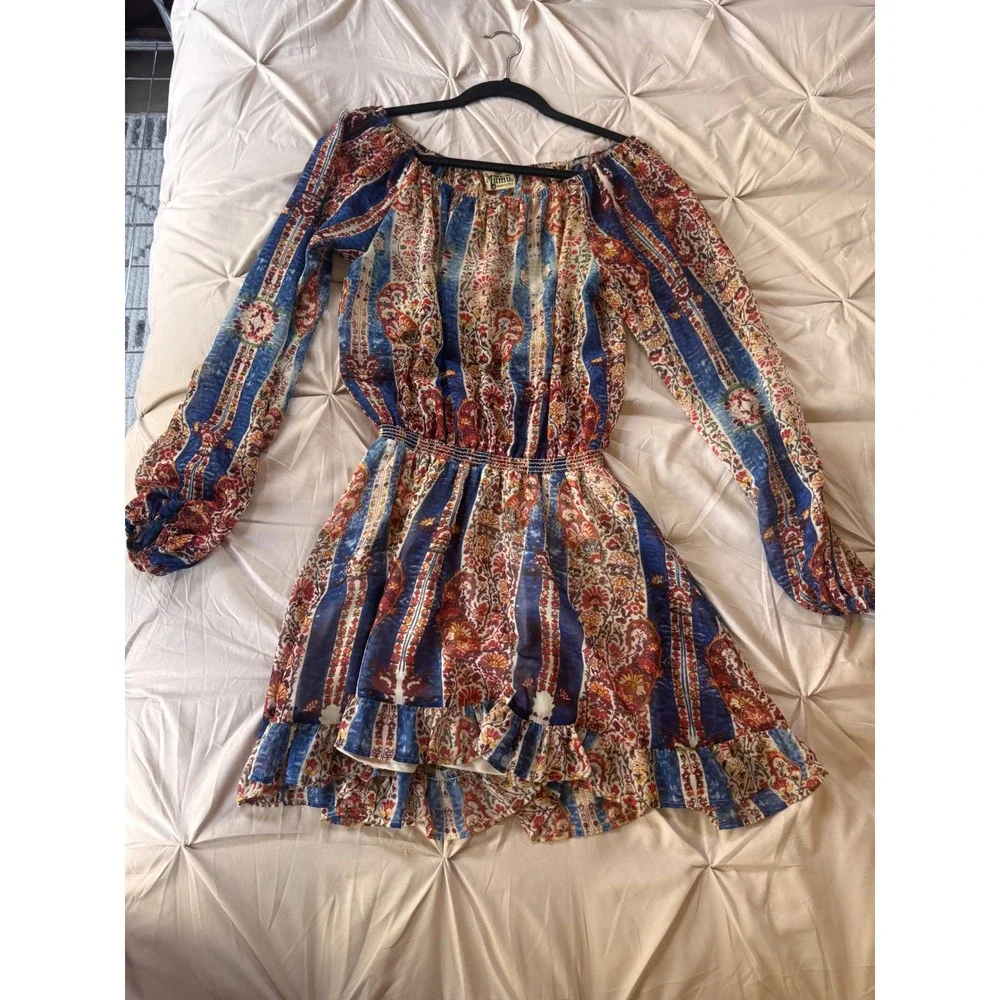 Show Me Your Mumu Womens Paisley Floral Smocked Mini Dress Blue Red Small USA
