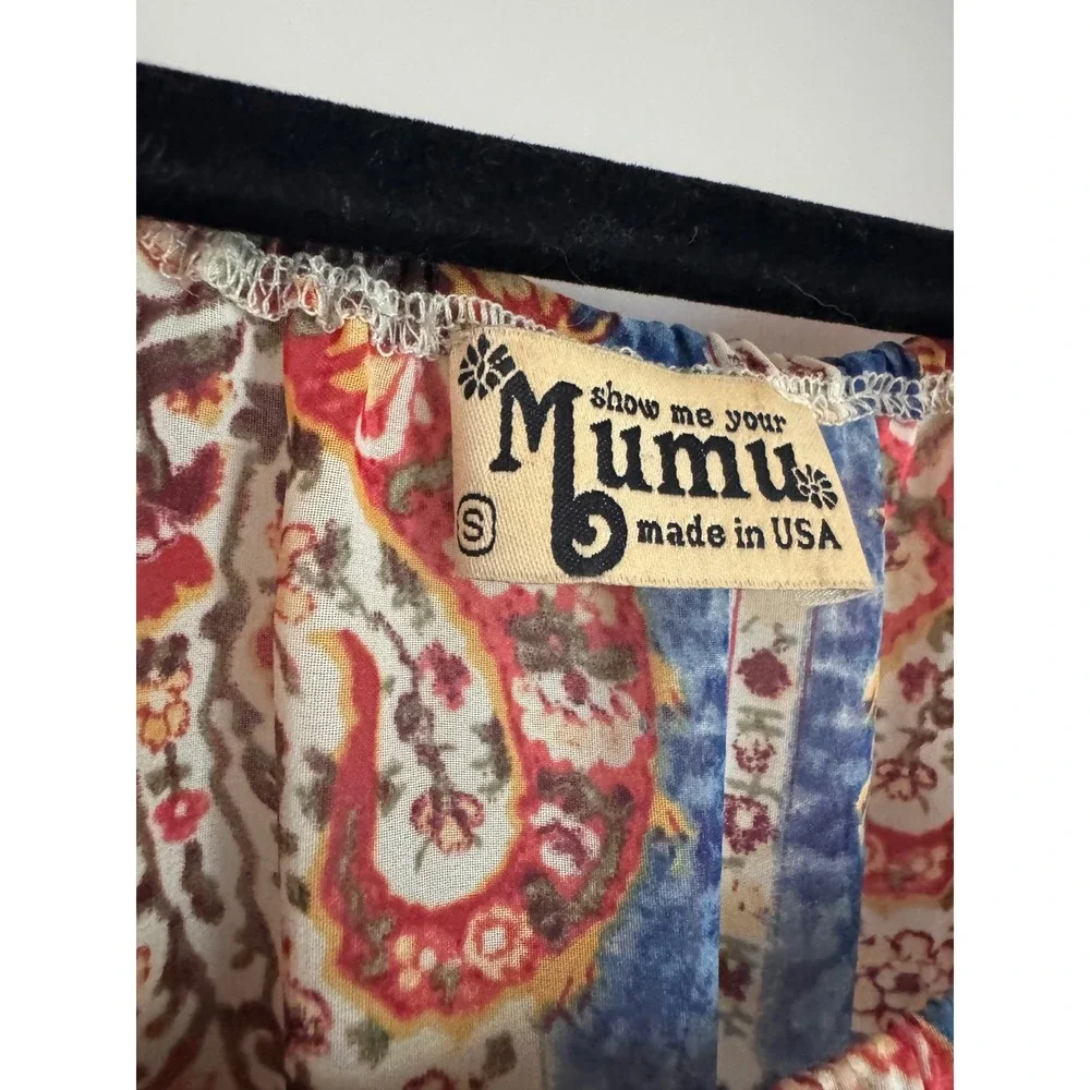 Show Me Your Mumu Womens Paisley Floral Smocked Mini Dress Blue Red Small USA