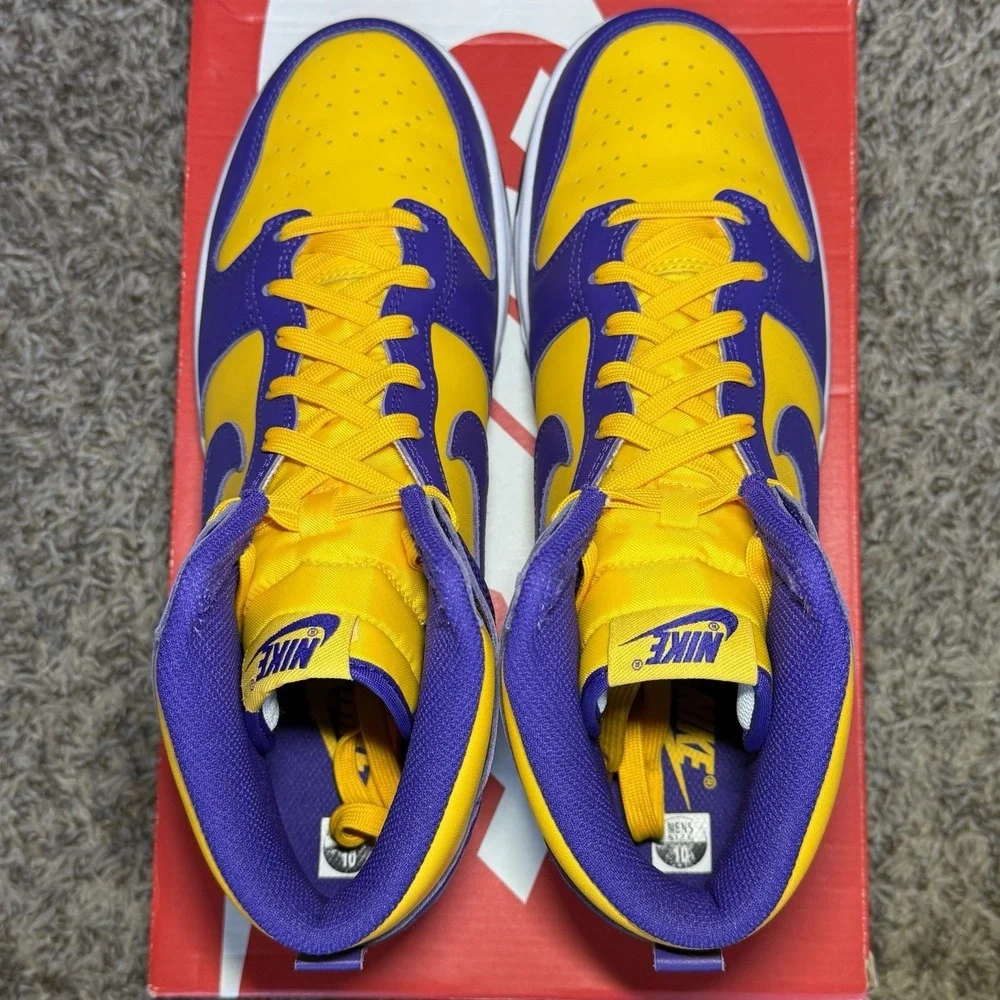 Nike Dunk High Lakers Men's Size 10 Purple Gold Shoes Sneakers LSU DD1399-500