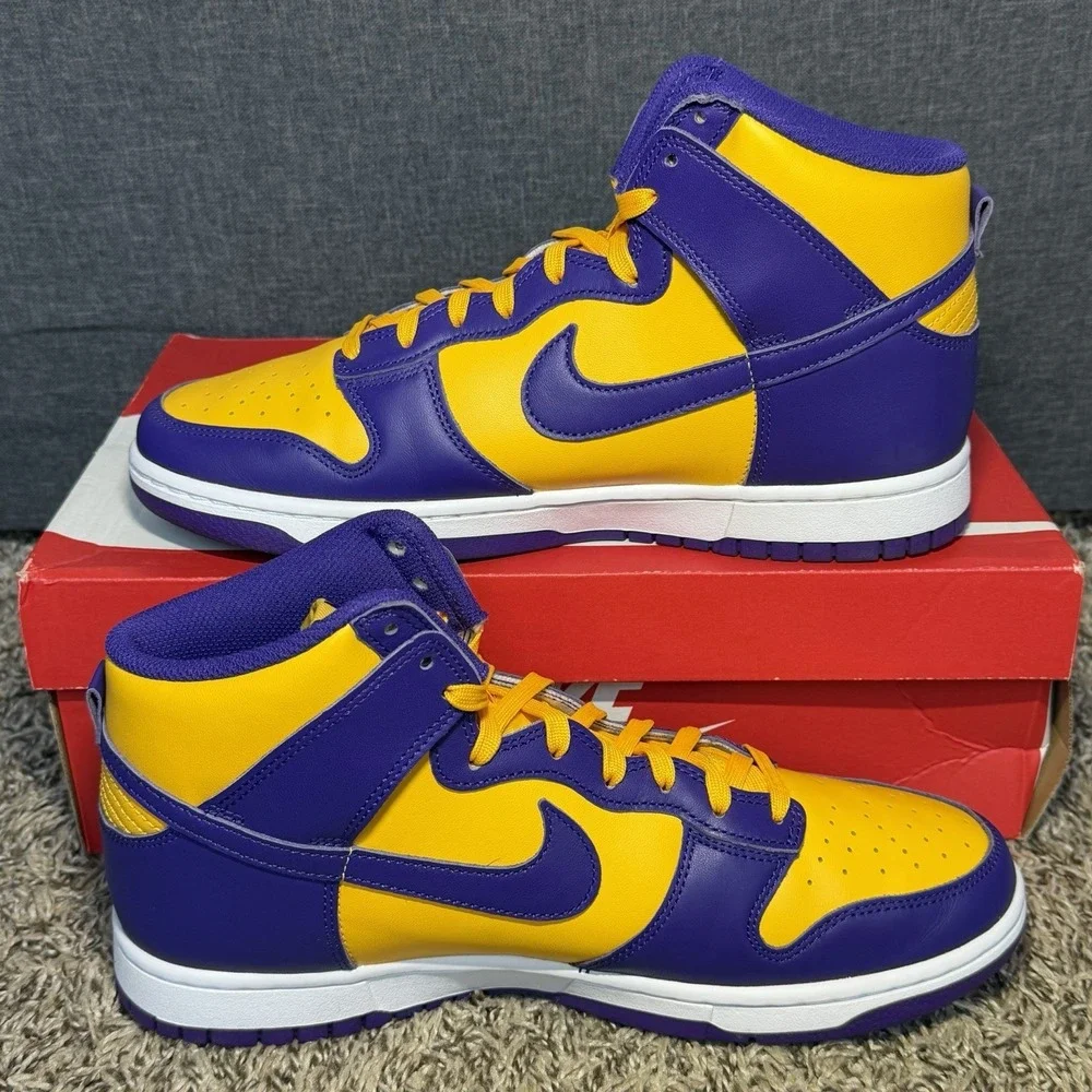 Nike Dunk High Lakers Men's Size 10 Purple Gold Shoes Sneakers LSU DD1399-500