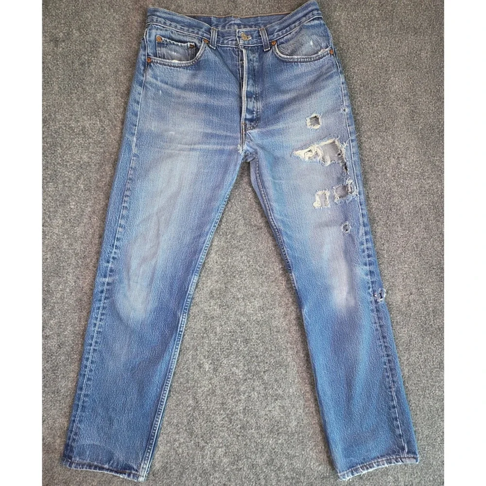 Vintage Levi's 501‎ Jeans Mens 34x34 Blue 80s Made in USA Button Fly Distressed