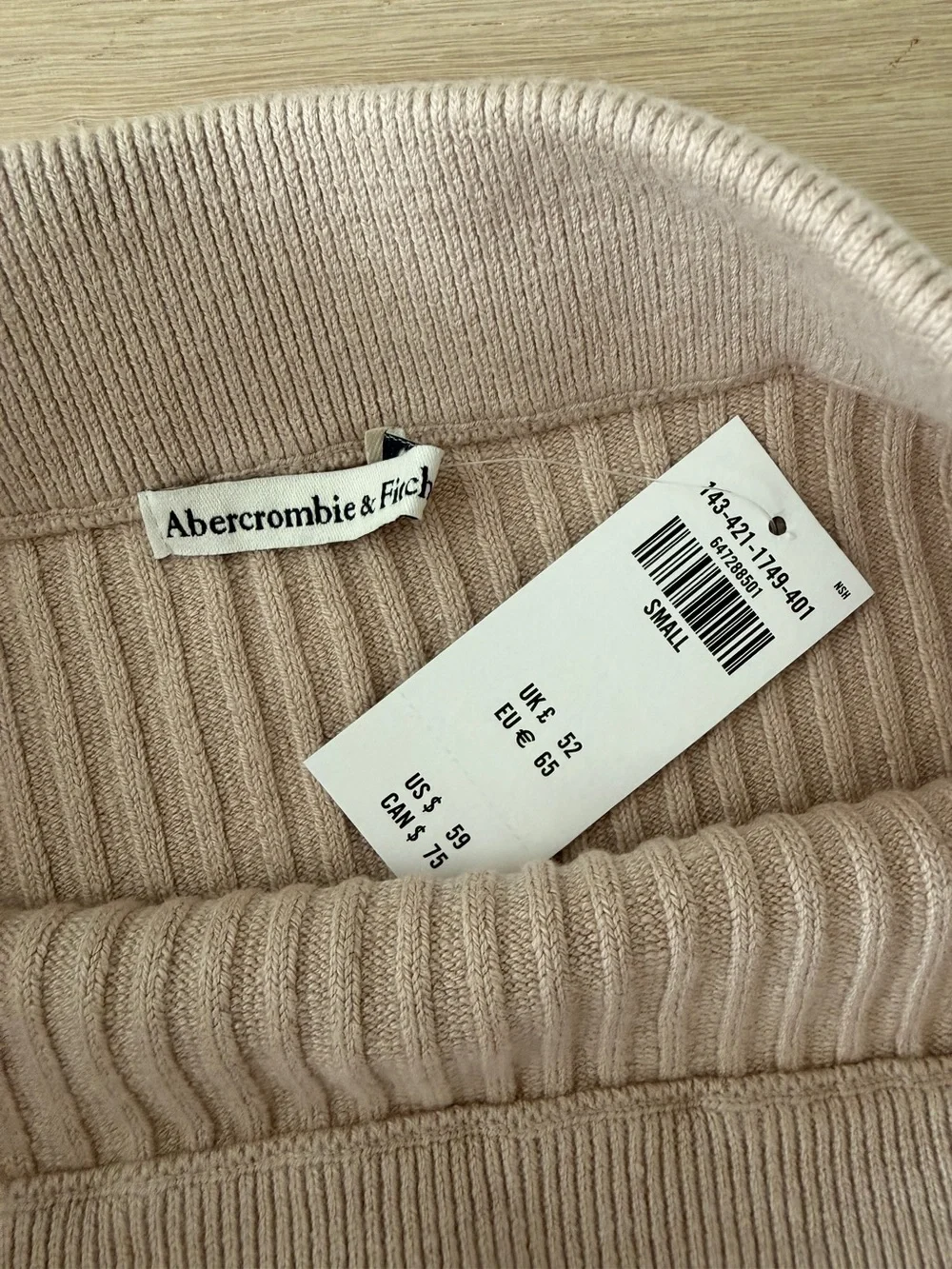 Abercrombie & Fitch Ribbed Midi Skirt in Light Taupe
