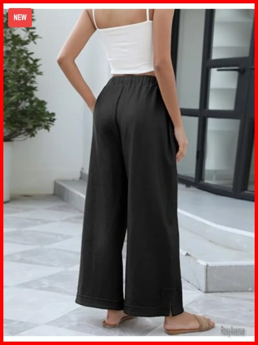 Baggy Wide Leg Casual Cotton Palazzo Pants with Pockets