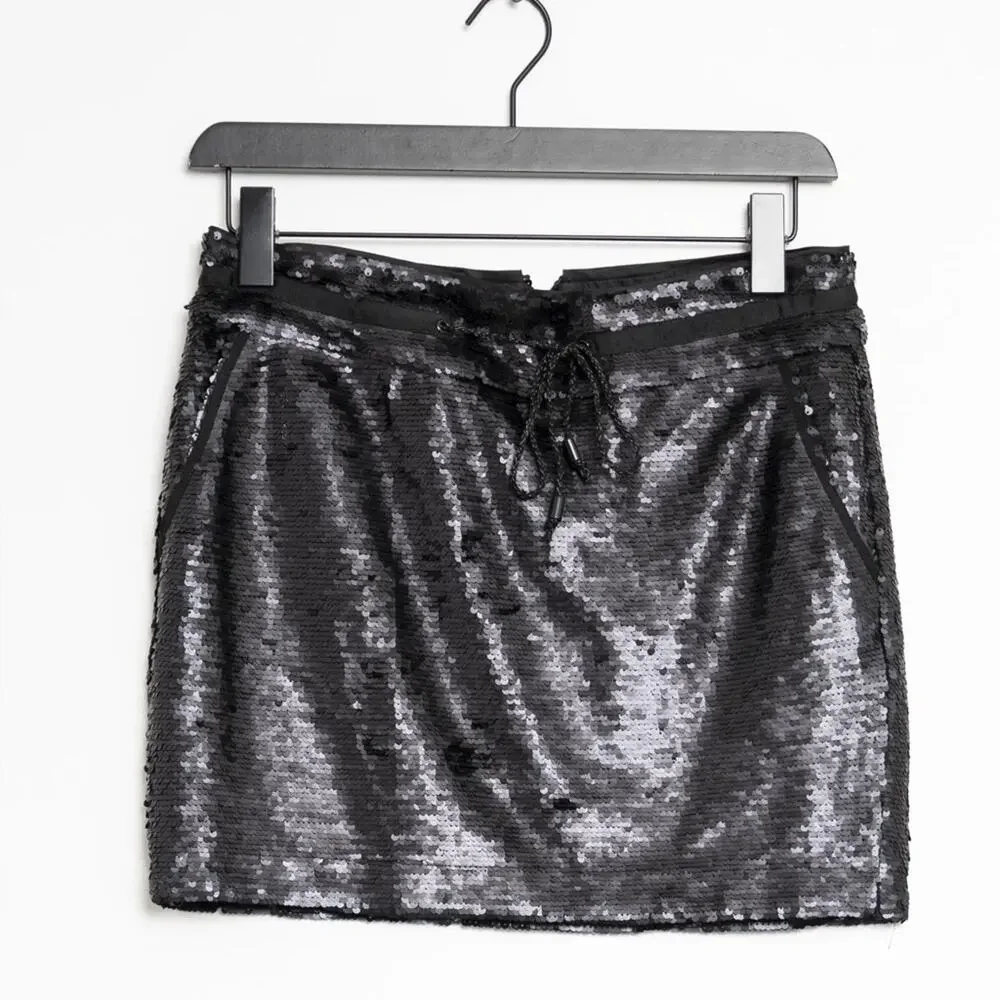 Sequin Mini Skirt with Drawstring Waist