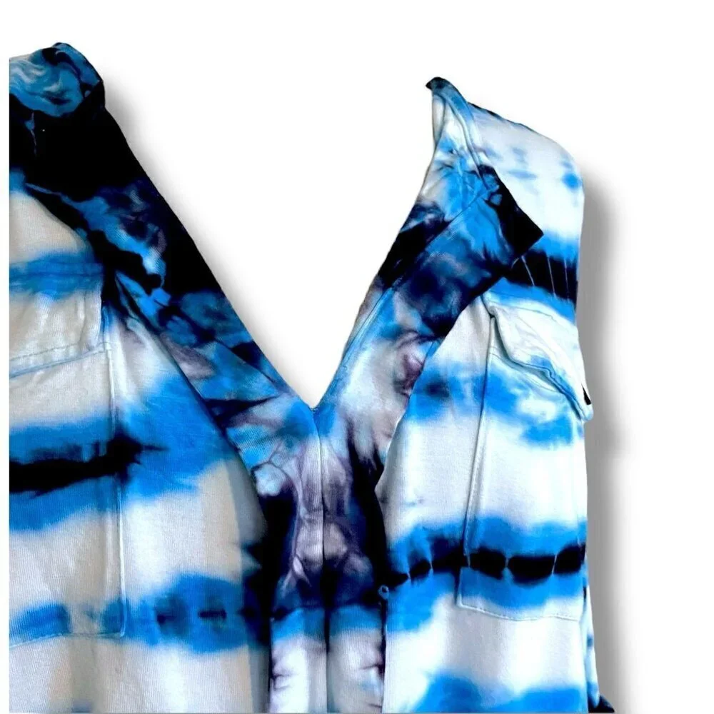 Young Fabulous Broke Womens Malik Romper Sz Medium Blue Tie Dye Boho Resortwear
