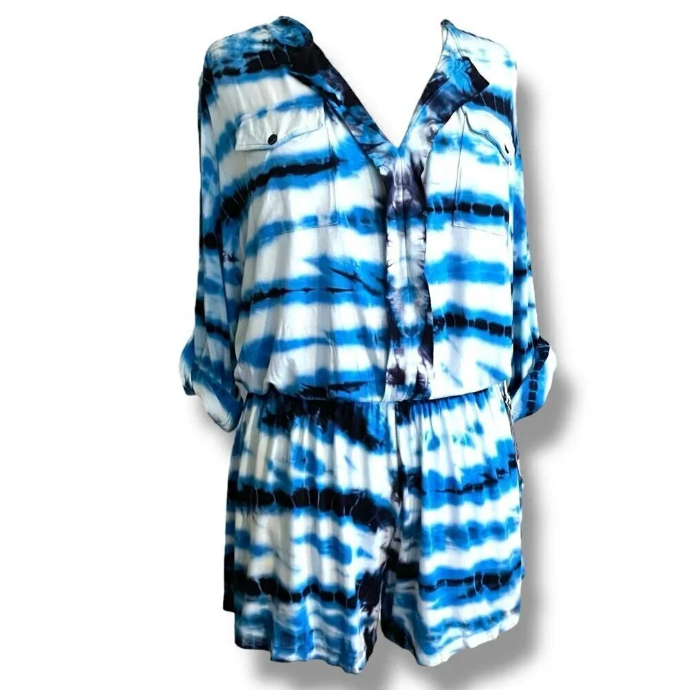 Young Fabulous Broke Womens Malik Romper Sz Medium Blue Tie Dye Boho Resortwear
