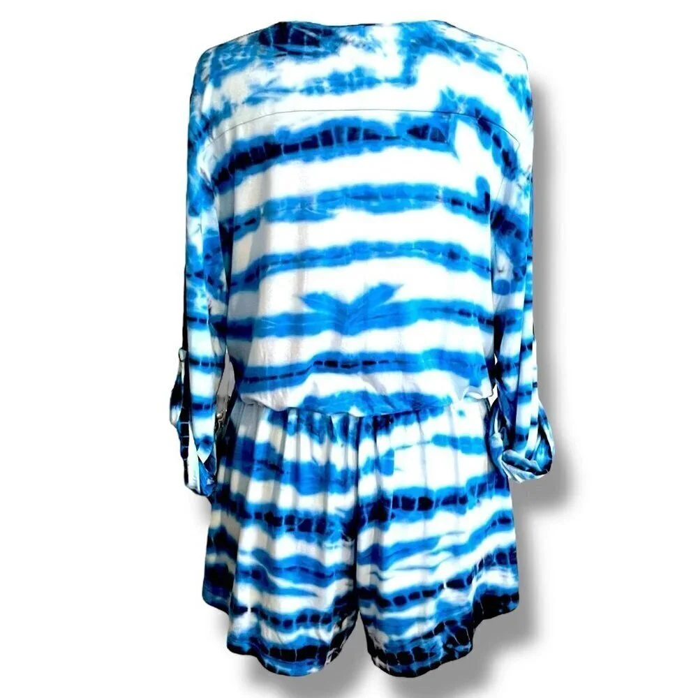 Young Fabulous Broke Womens Malik Romper Sz Medium Blue Tie Dye Boho Resortwear