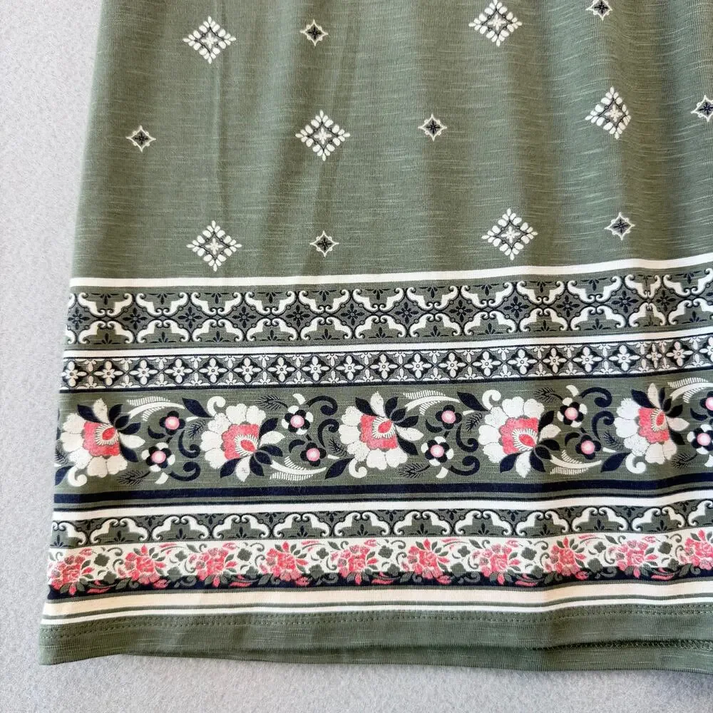 J. Jill NEW Caraway Olive Green Tie Tassel Pull On Soft Floral Cottagecore Skirt